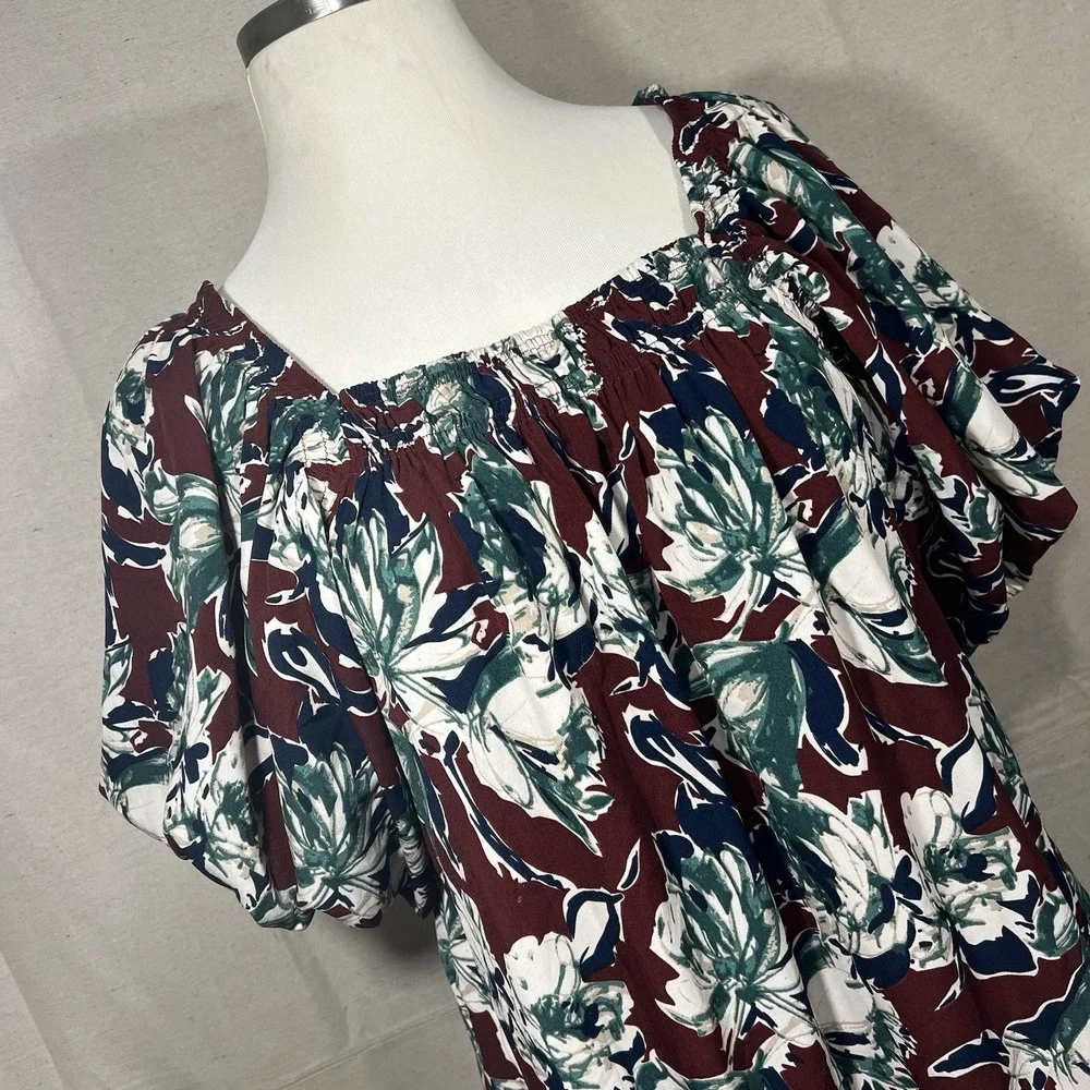 ee:some Boho Floral Babydoll Dress w/ Pockets Ruffle‎ Hem Puff Sleeves Size L